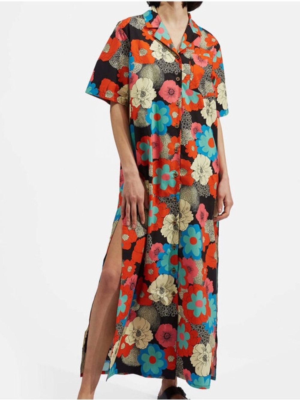 LaDoubleJ Bowling Ice Poppy Floral Shirt Dress Large